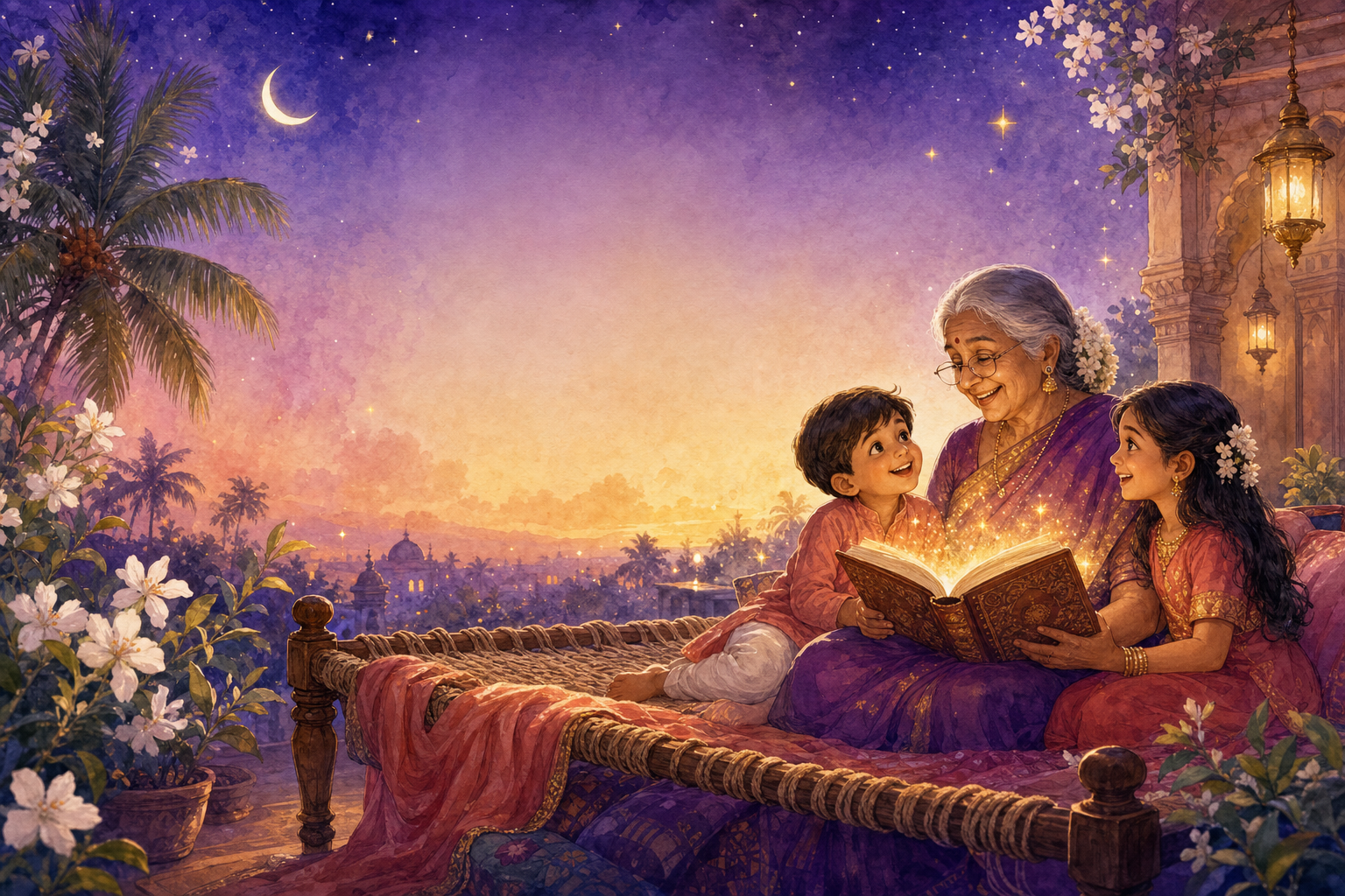 Child enjoying a personalised bedtime story illustration